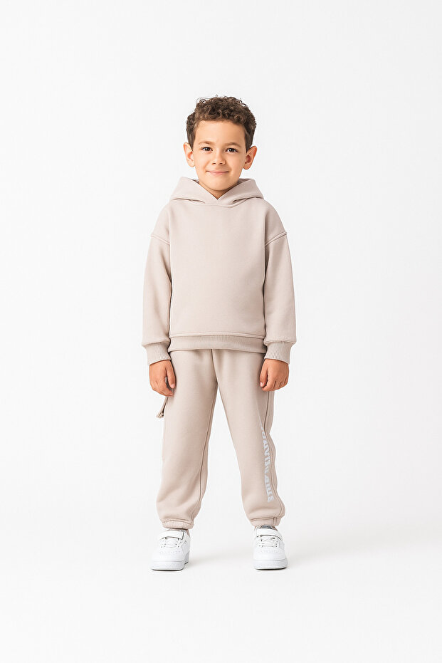 Ecru Boy's Tracksuit Set Hooded Comfortable Fit