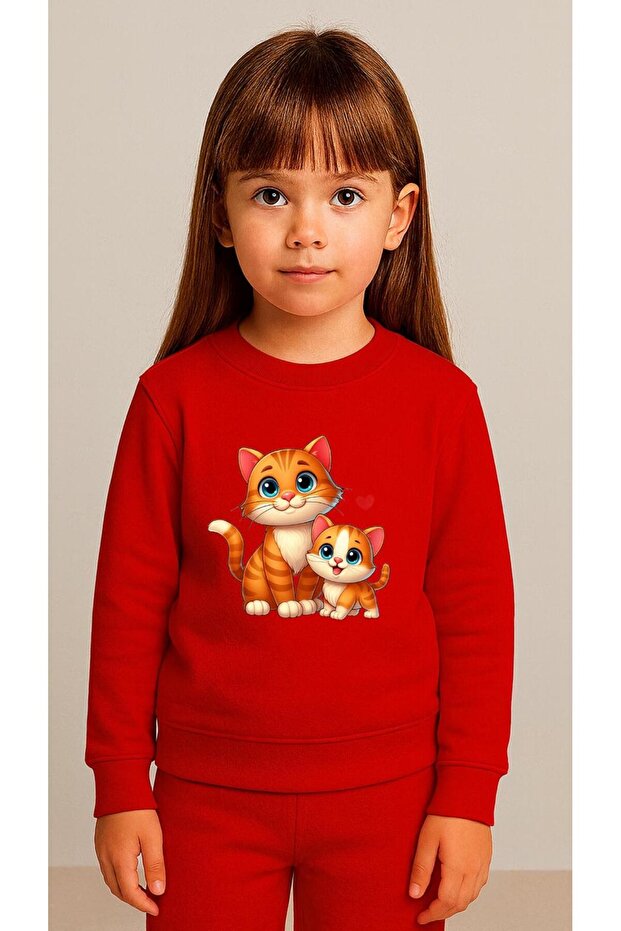 Children's Suit Sweatshirt Kitten Ba Printed Iz Boys' Crew Neck3 4-5-6-7-8-9-10-11-12Years