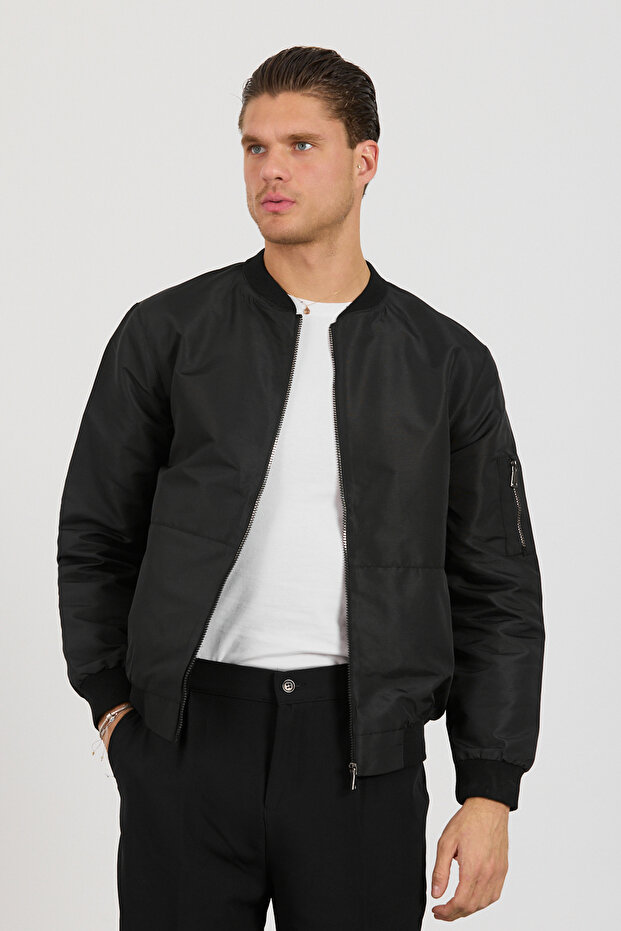Erkek Siyah Mevsimlik Bomber Ceket - 4