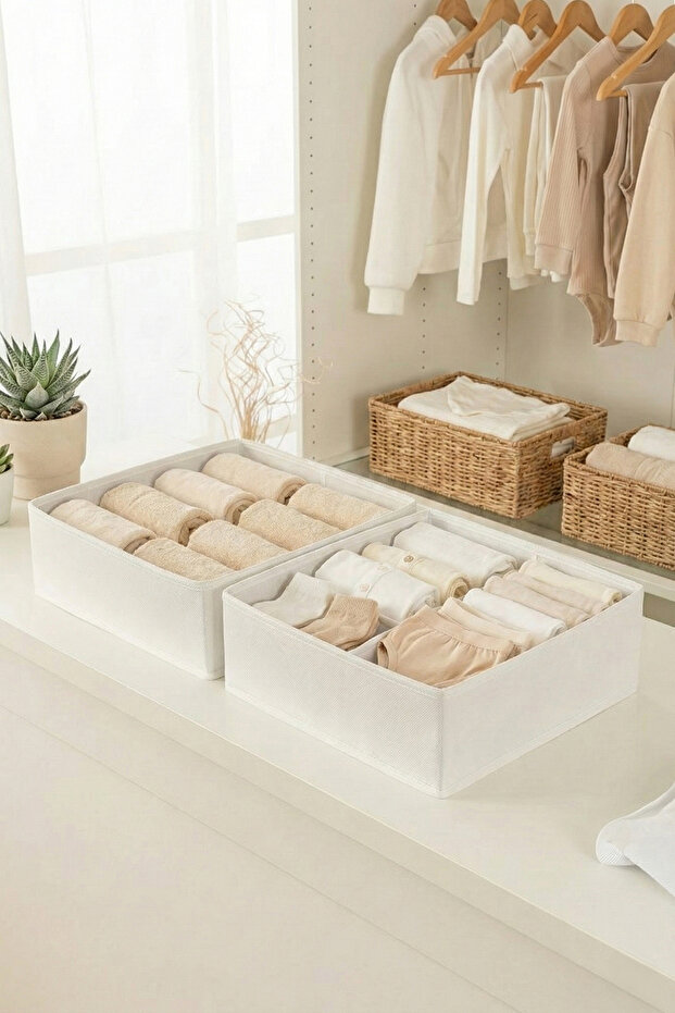 2-Piece White Drawer Cabinet Organizer Storage Box Children's and Baby's Room Organizer Set