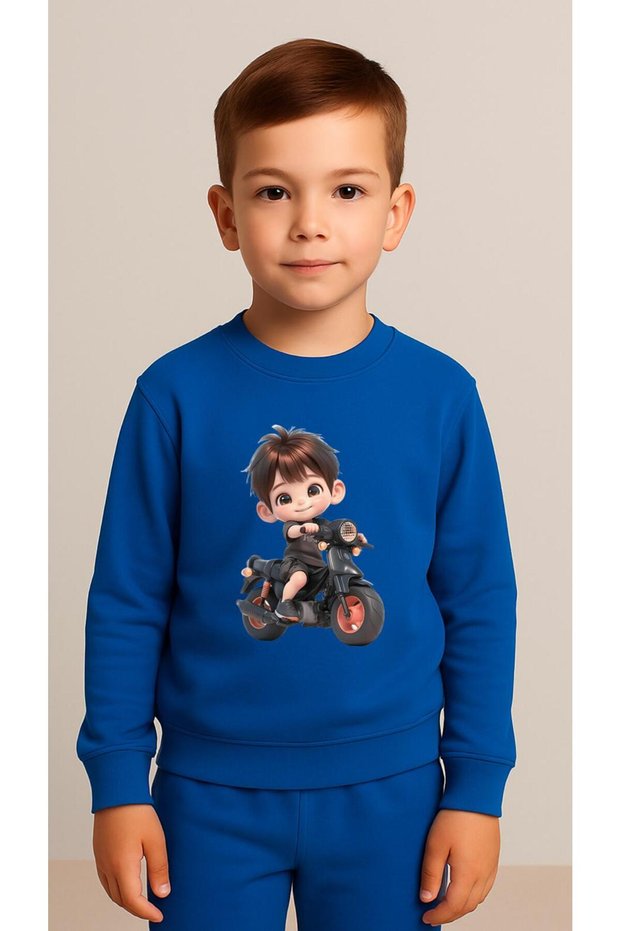 Children's Team Sweatshirt Black Motor B Printed Girls Boys Crew Neck3 4-5-6-7-8-9-10-11-12Years