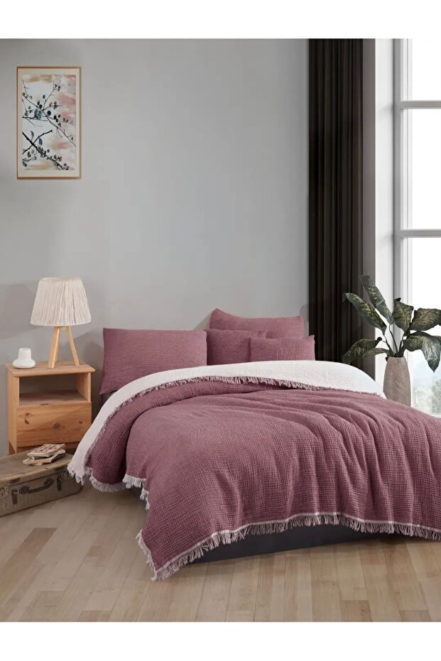 4 Layers Muslin Bedspread, Sofa Cover, Blanket, TV Blanket Double 220 x 240 Cm