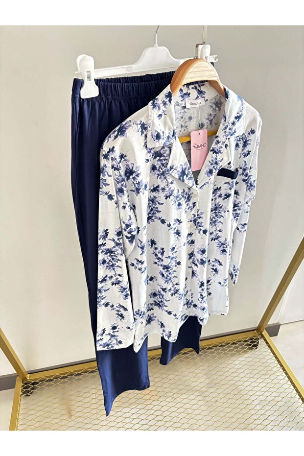 طقم بيجامة قطنية بنفسجية بأزرار أمامية - 6