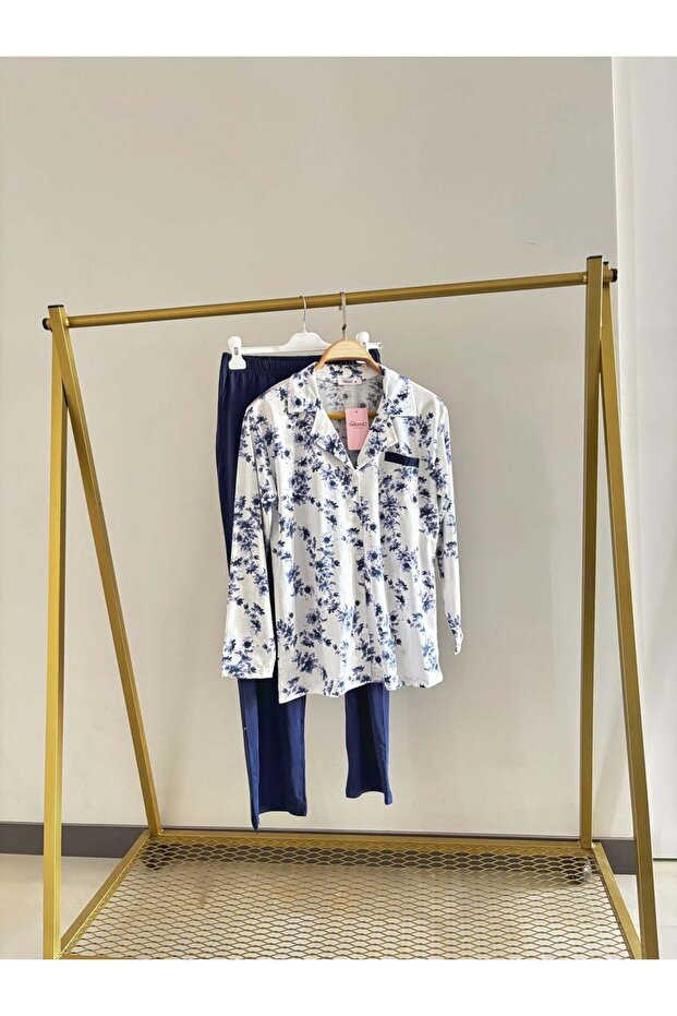 طقم بيجامة قطنية بنفسجية بأزرار أمامية - 5