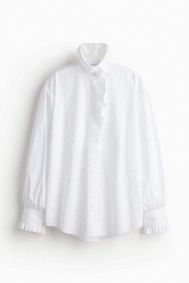 Frill-trimmed cotton shirt