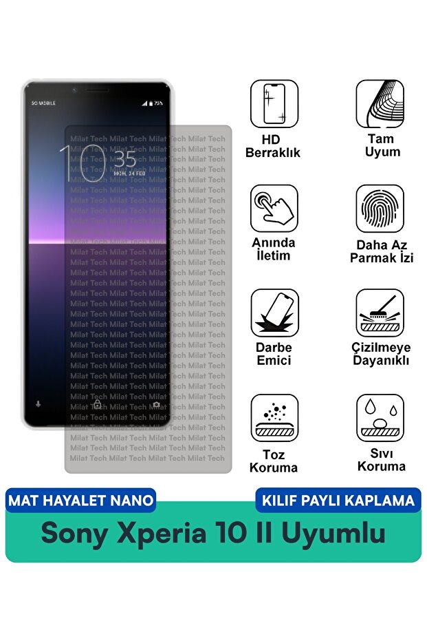 حافظة Sony Xperia 10 II Mat Hayalet Nano متوافقة مع طبقة حماية الشاشة تقلل من الانعكاس