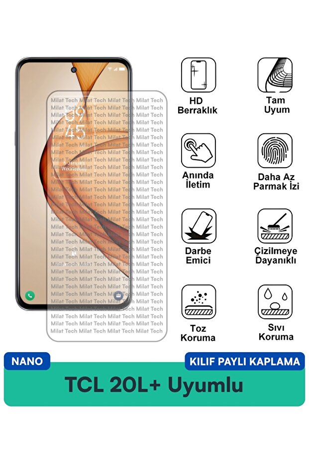 غطاء حماية TCL 20L+ Nano متوافق مع طبقة حماية الشاشة، حساسية اللمس، هيكل مرن للغاية