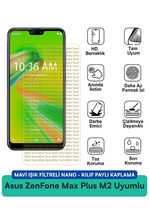 حافظة نانو متوافقة مع هاتف Asus ZenFone Max Plus M2 مع فلتر الضوء الأزرق وطبقة حماية للشاشة وحماية من الخدوش