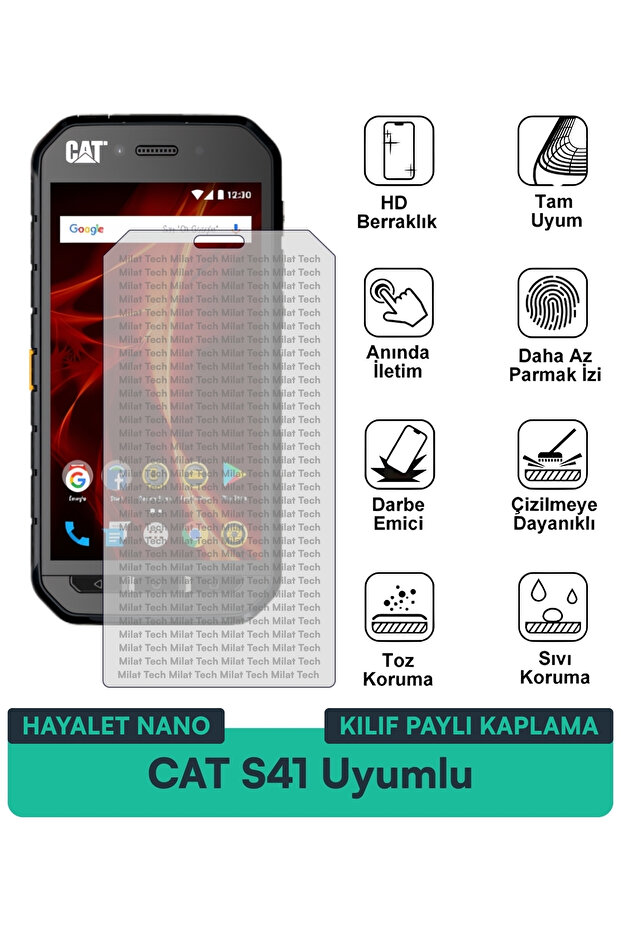 حافظة CAT S41 Hayalet Nano متوافقة مع الحماية من البقع ومضادة لبصمات الأصابع وحماية الخصوصية