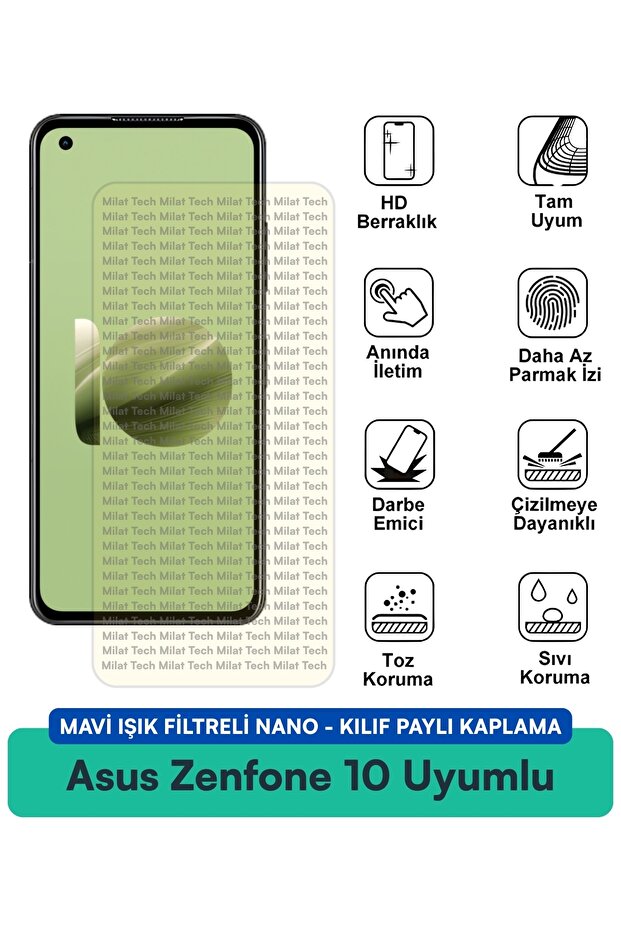 حافظة نانو متوافقة مع هاتف Asus Zenfone 10 مع فلتر الضوء الأزرق وطبقة حماية للشاشة مقاومة للخدش والصدمات