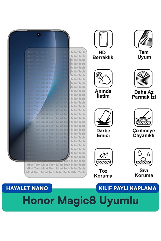 حافظة Honor Magic8 Ghost Nano متوافقة مع واقي الشاشة للخصوصية، طبقة مضادة للخدش ومقاومة للبقع