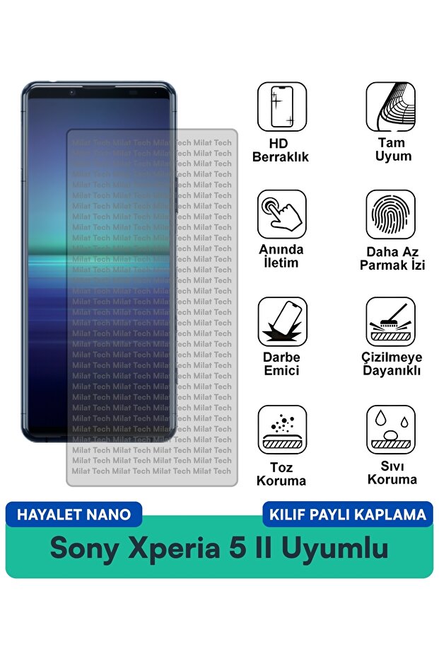 حافظة Sony Xperia 5 II Hayalet Nano متوافقة مع طبقة حماية الشاشة المقاومة للخدوش والصدمات