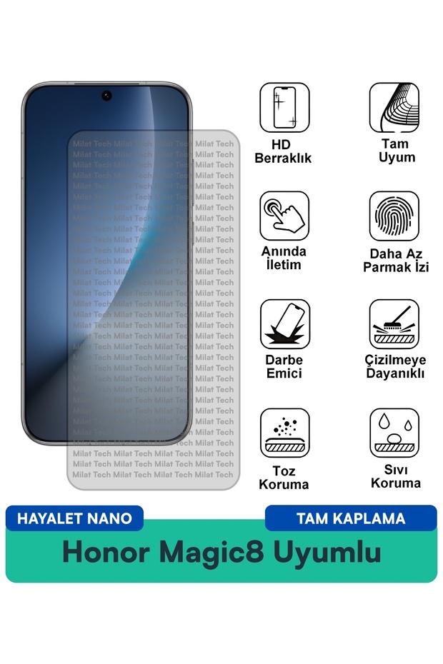 فيلم حماية الشاشة Honor Magic8 Hayalet Nano مقاوم للبقع وهيكل لا يترك بصمات الأصابع