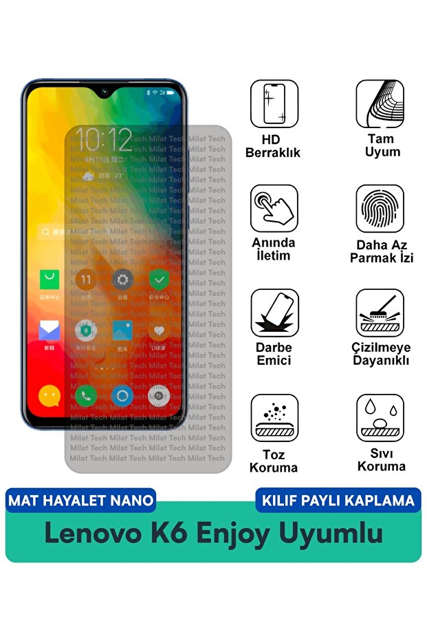 حافظة Lenovo K6 Enjoy Matte Ghost Nano متوافقة مع واقي الشاشة وحماية الخصوصية ومقاومة للبقع
