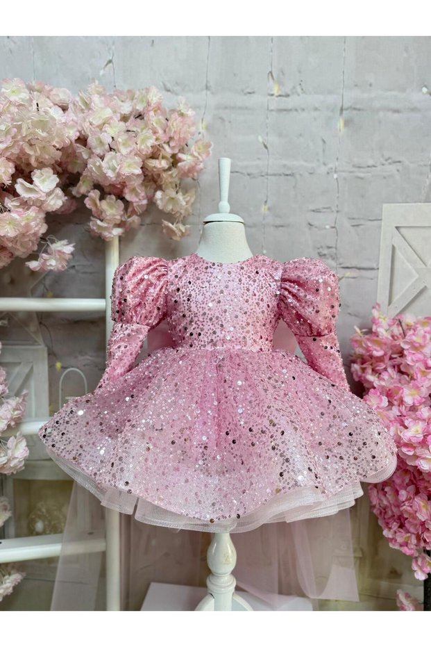 Pink Stone Baby Girl Dress, Birthday Dress, Photo Shoot Dress, Suitable for 0-12 Years Old