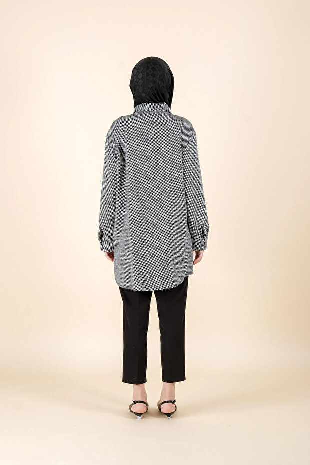 Desenli önden düğmeli sedna gömlek siyah 1045 - 4