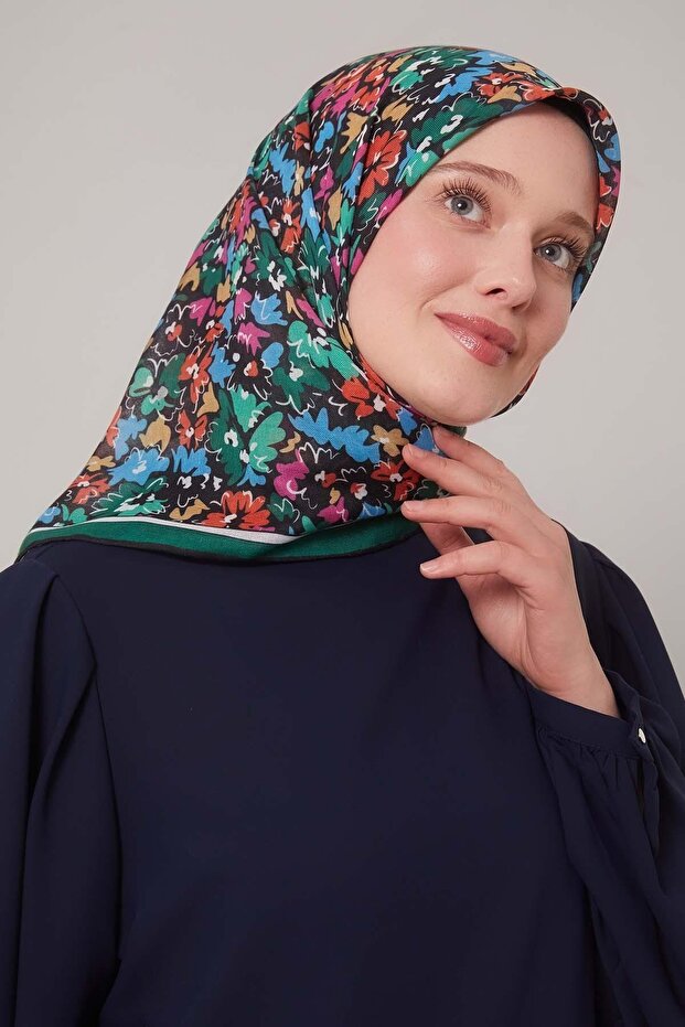 وشاح ناعم بنمط الزهور المختلطة الزمردية - 2