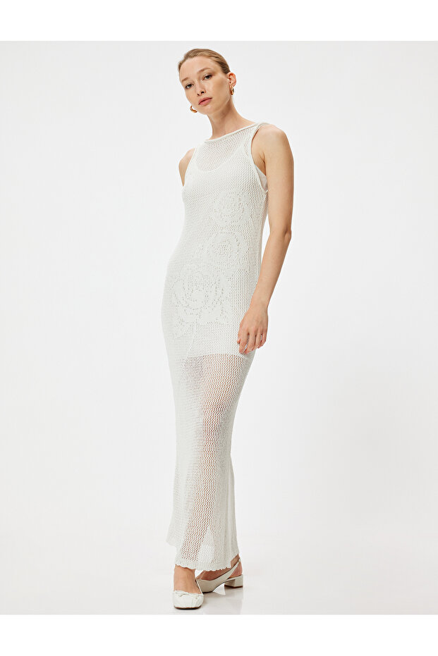 Long Crochet Dress Sleeveless Round Neck Half Lined