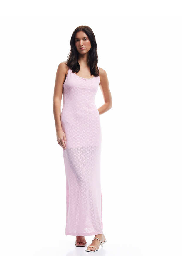 Slim Fit Lined Slit Detailed Thin Strap Lace Dress