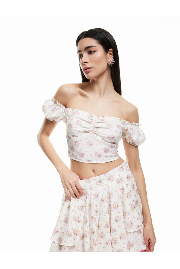 Lined Aerobin Fabric Ruffled Mini Floral Skirt