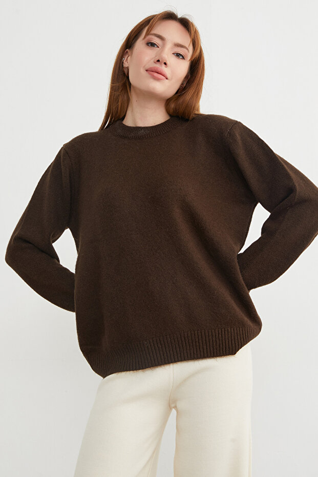 Basic Bisiklet Yaka Salaş Triko Kazak - 1