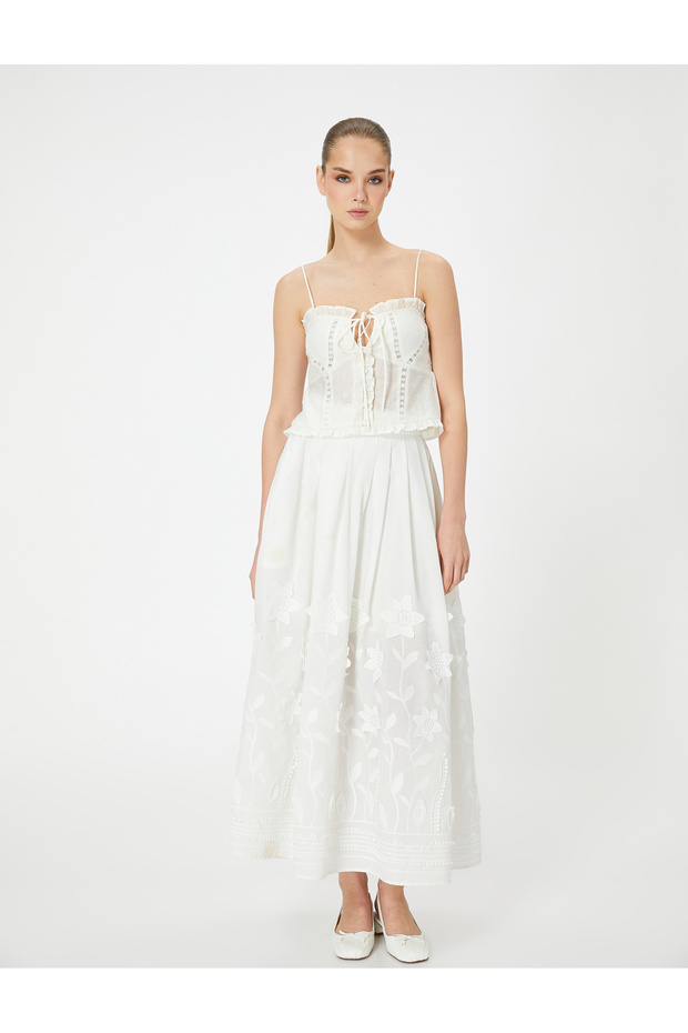 Linen Blend Embroidered Strap Top