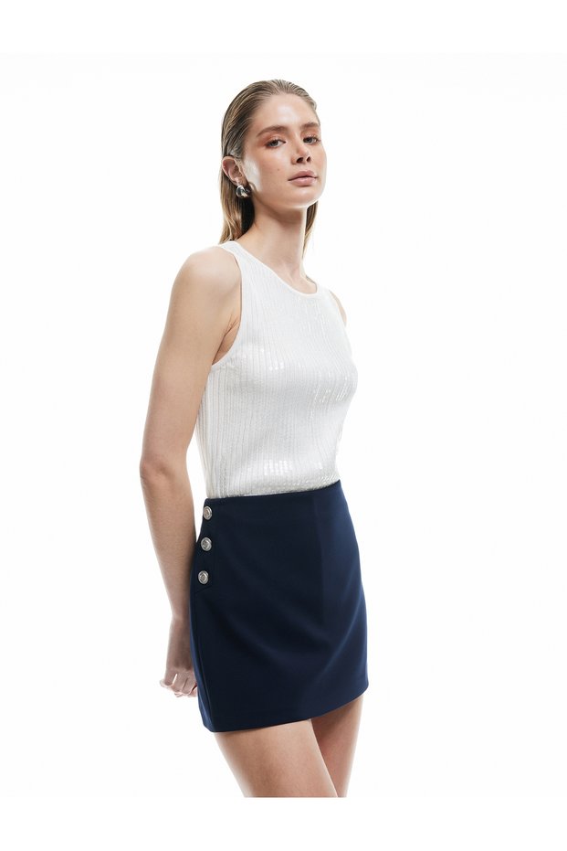 Sequin Embroidered Crew Neck Sleeveless Knitwear Tank Top