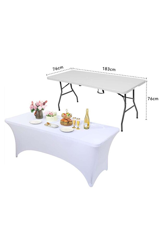 Stretch Tablecloth Rectangular 6FT White - 2