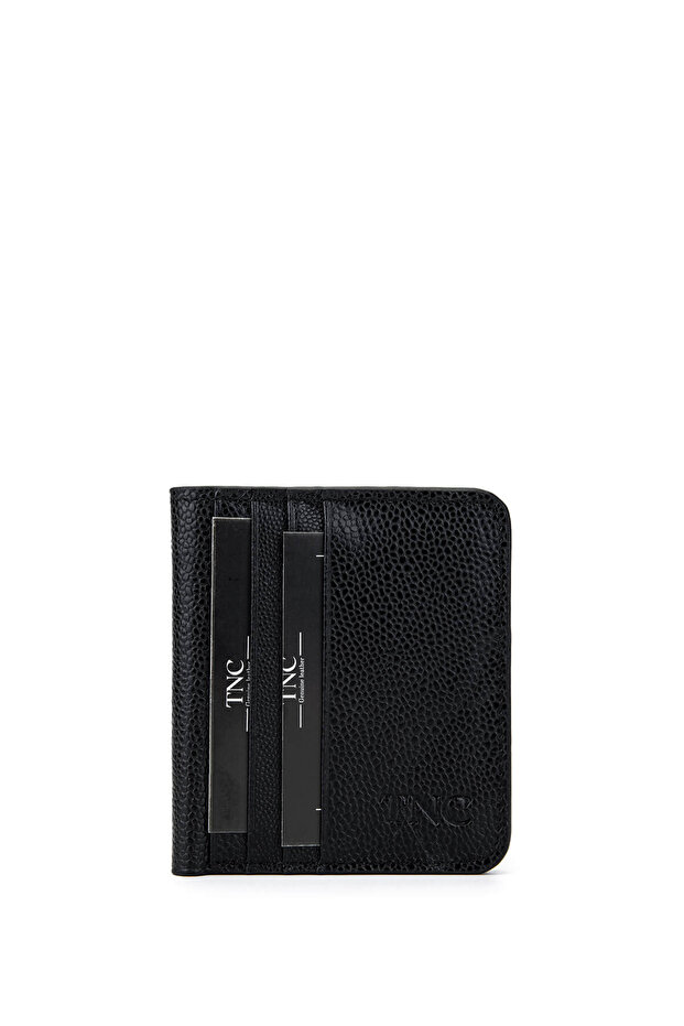 Unisex Genuine Leather Black Caviar Card Holder