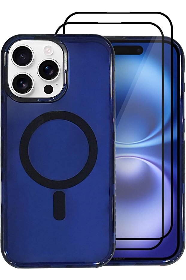 iPhone 16 Pro Max Hard PC Polycarbonate Shockproof Case (Blue Case + 2 Glass)