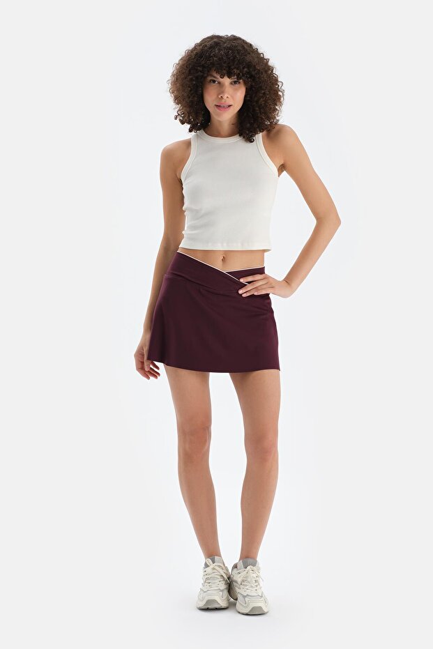 Mürdüm Kadın Bel Biyeli Şort Etek - 5