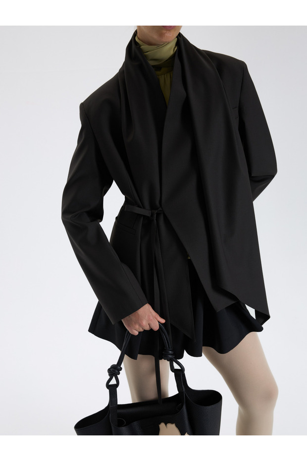 Haki Kuşaklı Drapeli Ceket - 5