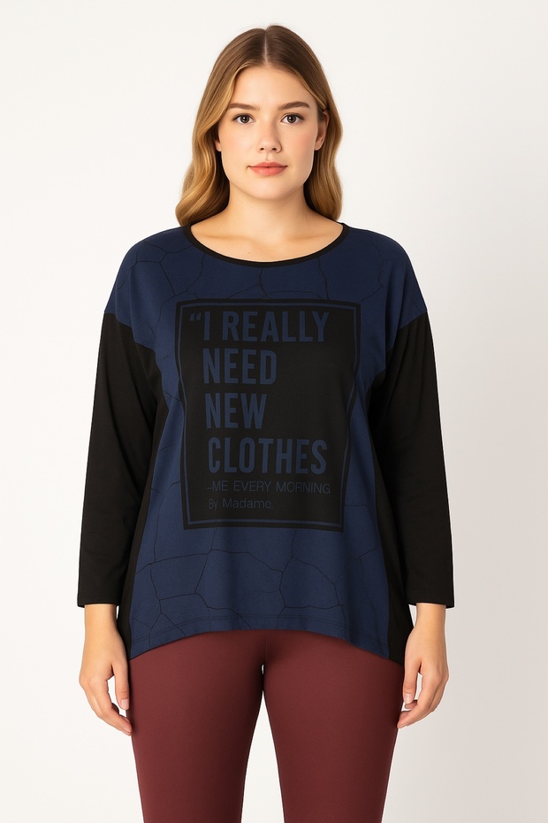 Women's Plus Size Cobalt , Printed Two Color Blouse 65N39266