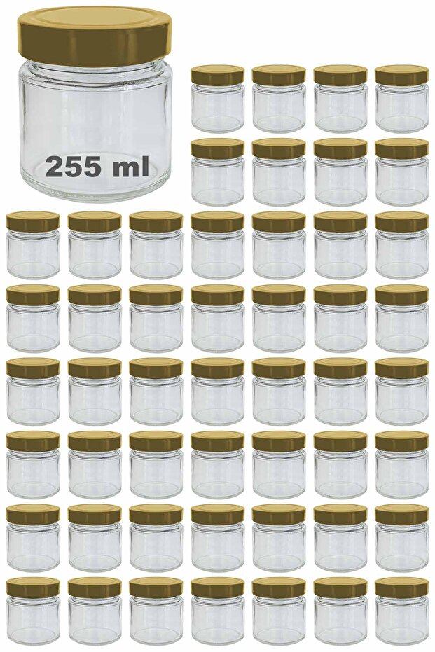 255 ml Jar with Gold Deep Lid 255 Cc Transparent Jam, Marmalade Glass Jar Deep 50 Pieces
