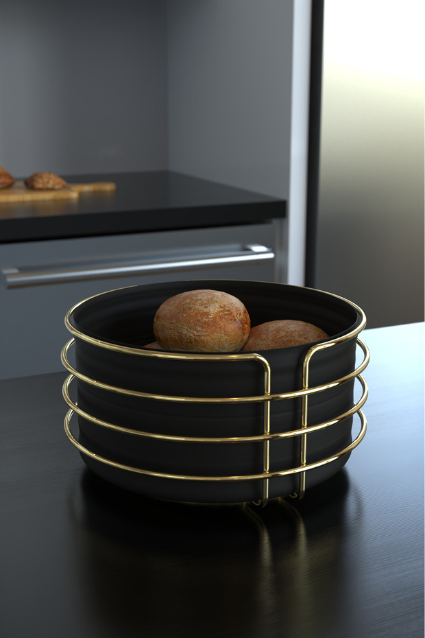 سلة خبز ذهبية مستديرة، وعاء خبز دائري - 1