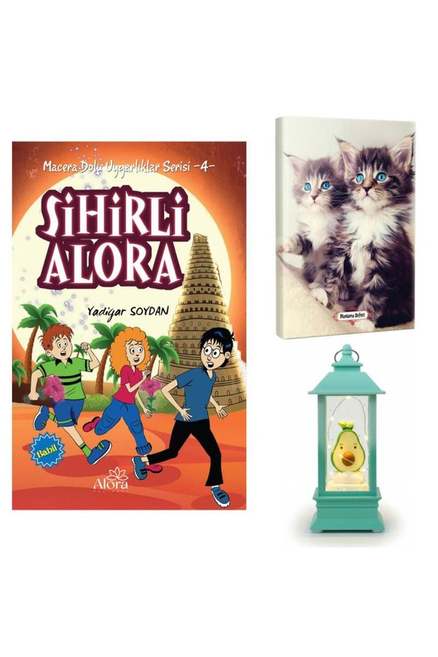 Sihirli Alora - Maviş Kediler Planning Notebook and Avocado Lantern Type Light-Up Snow Globe