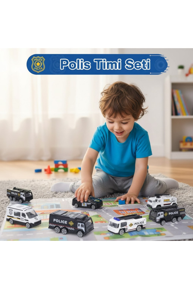6-Piece Metal Police Car Set - Diecast Toy Police Team - Durable Alloy Model Vehicles