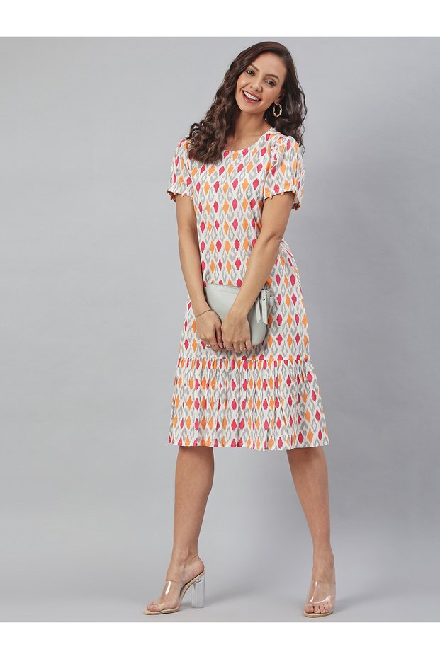 Premium pure cotton with red, orange & grey tiny ethnic prints - Indo Western wear