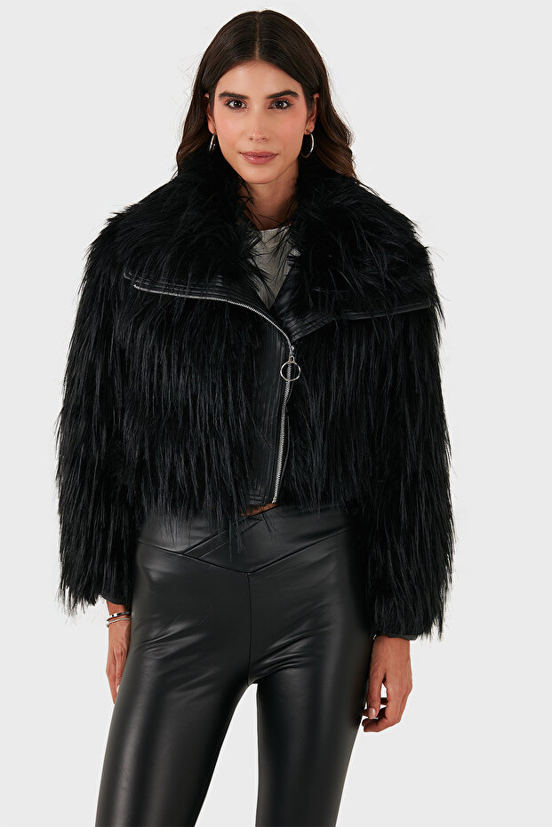 Regular Fit Jacket Collar Zippered Fur Fur 68912367948Pr116