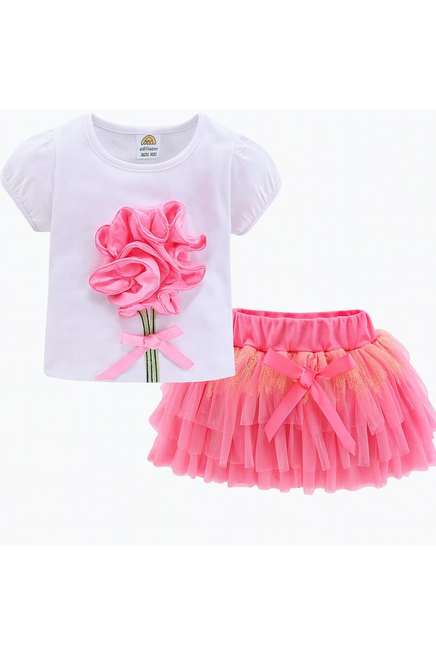 Girls Summer Short Sleeve T-Shirt and Tutu Skirt Set