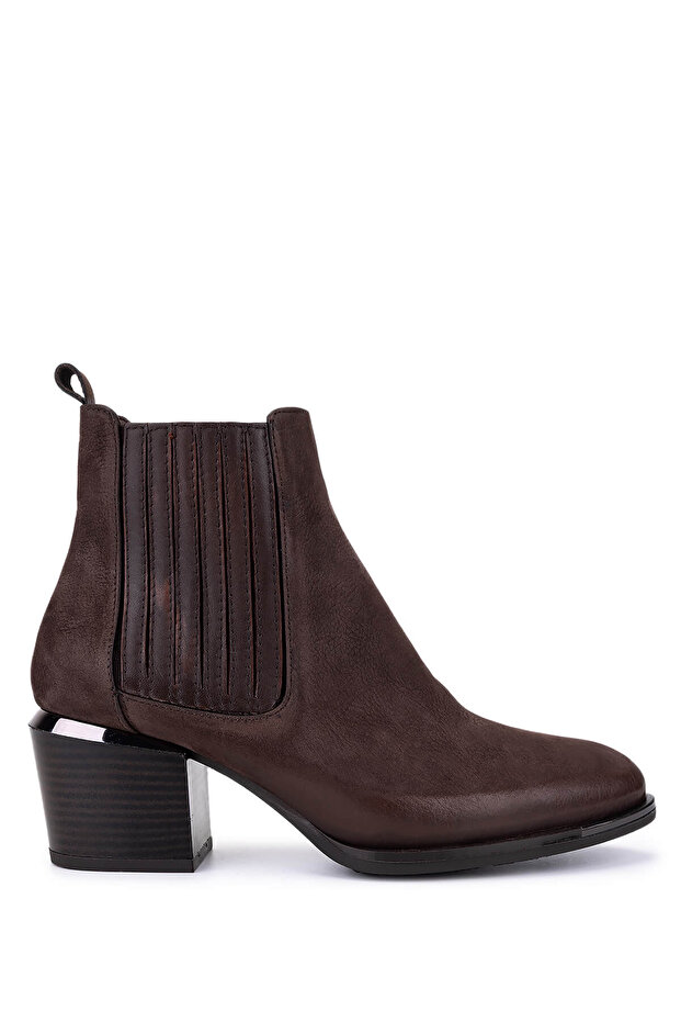 Women's Genuine Leather Brown Nubuck Heeled Boots