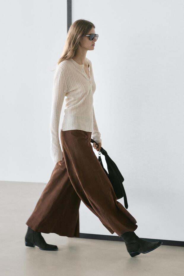 İspanyol paça süet deri pantolon - 3