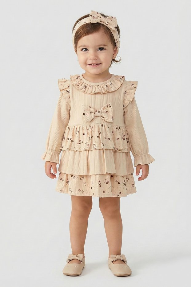 Baby Girl Layered Floral Print Bandana Dress