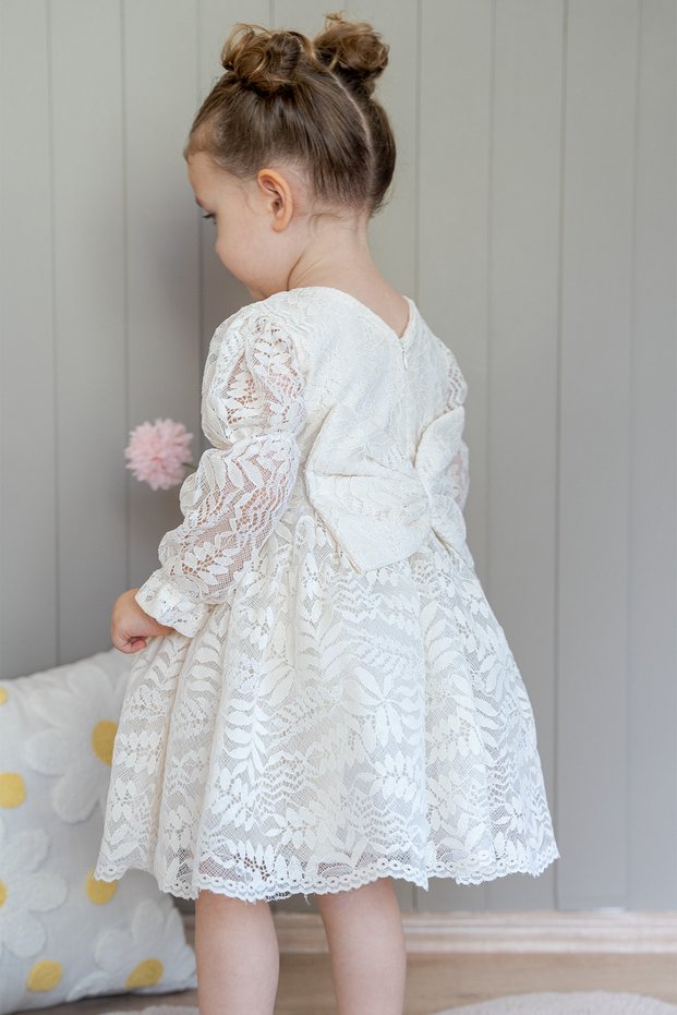 Baby Girl Long Sleeve Bow Detail Birthday Party Wedding Special Occasion Formal Girl Dress