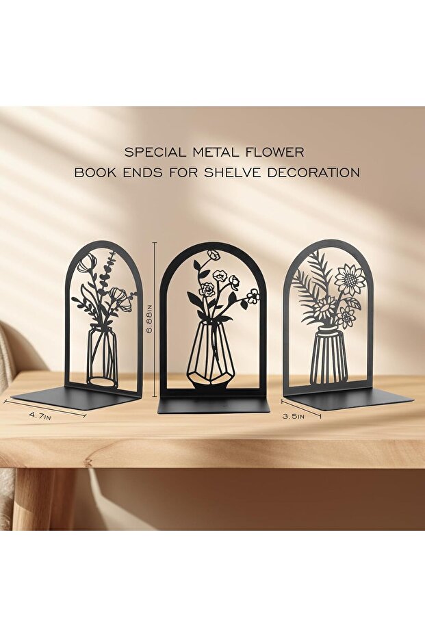 3 Pairs Metal Flower Vase Bookends (6 pieces)
