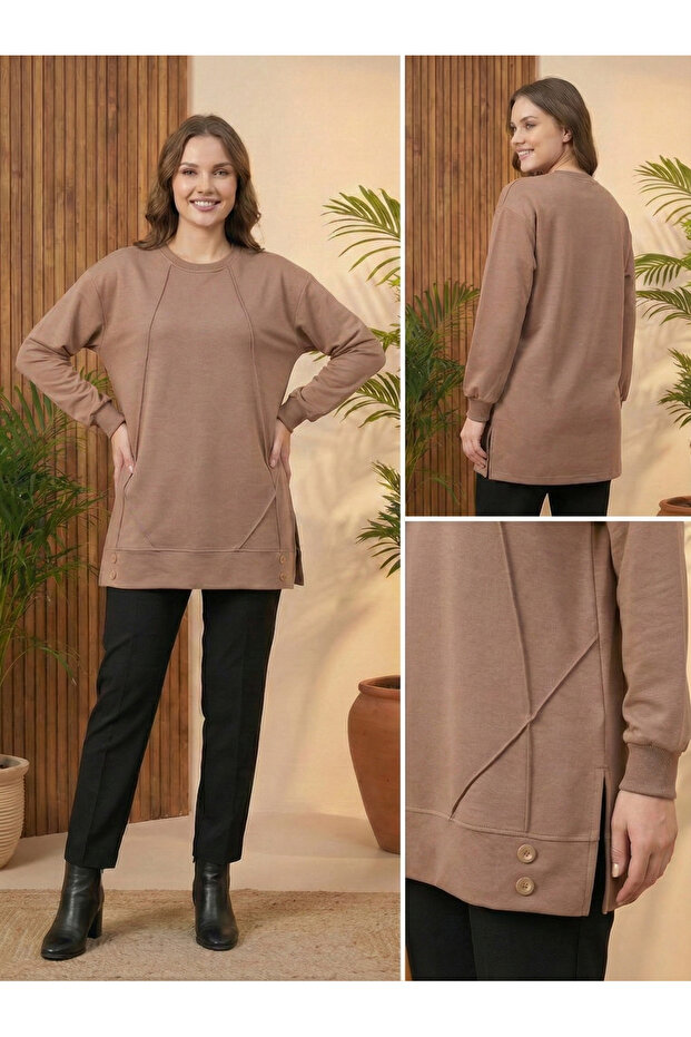 Women's Beige Buttoned Tunic