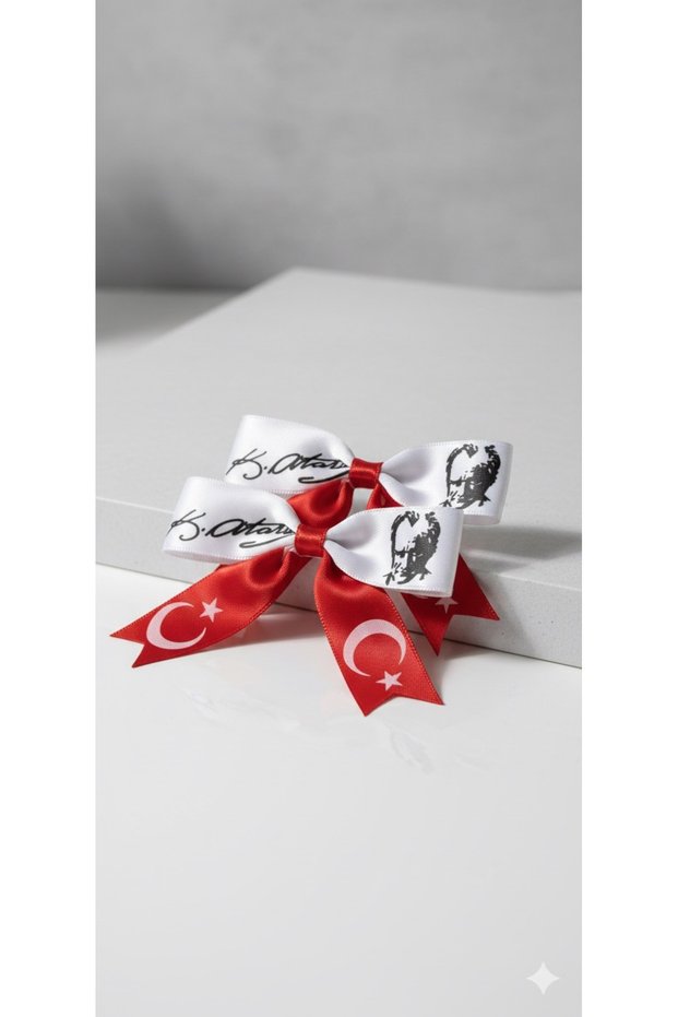 October 29, April 23, Atatürk Signed and Turkish Flag Clip Satin Ribbon Buckle Set of 2