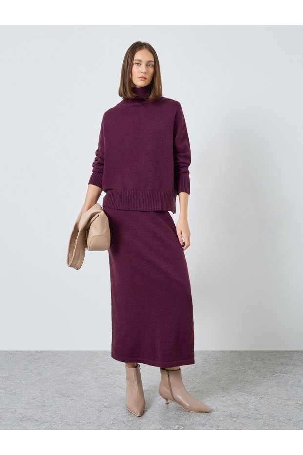 Burgundy Knit Turtle Neck Sweater and Skirt Co-ords