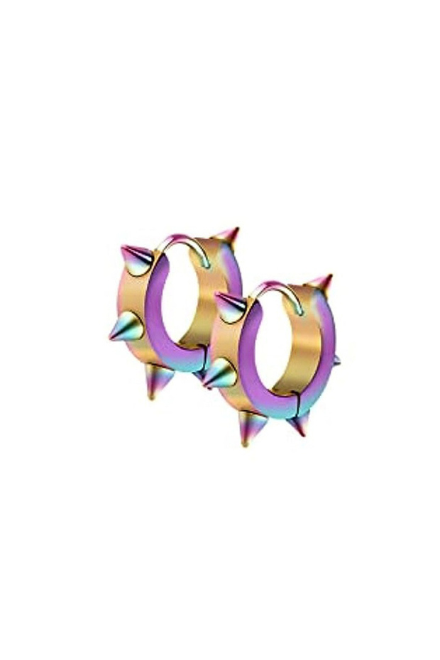 rainbow 1 Pairs Stainless Steel Hinged Hoop Earrings For Men, Punk Spike Earrings