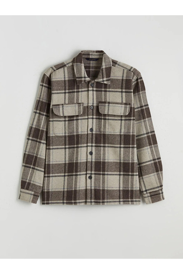 Regular Fit Long Sleeve Plaid Stamp Men's Shirt Jacket